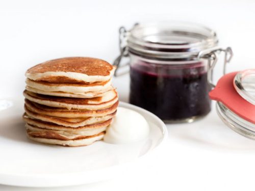 Smorrebrod Scandinavian Pancake Plain, Smetana, Jam, Veal Bacon